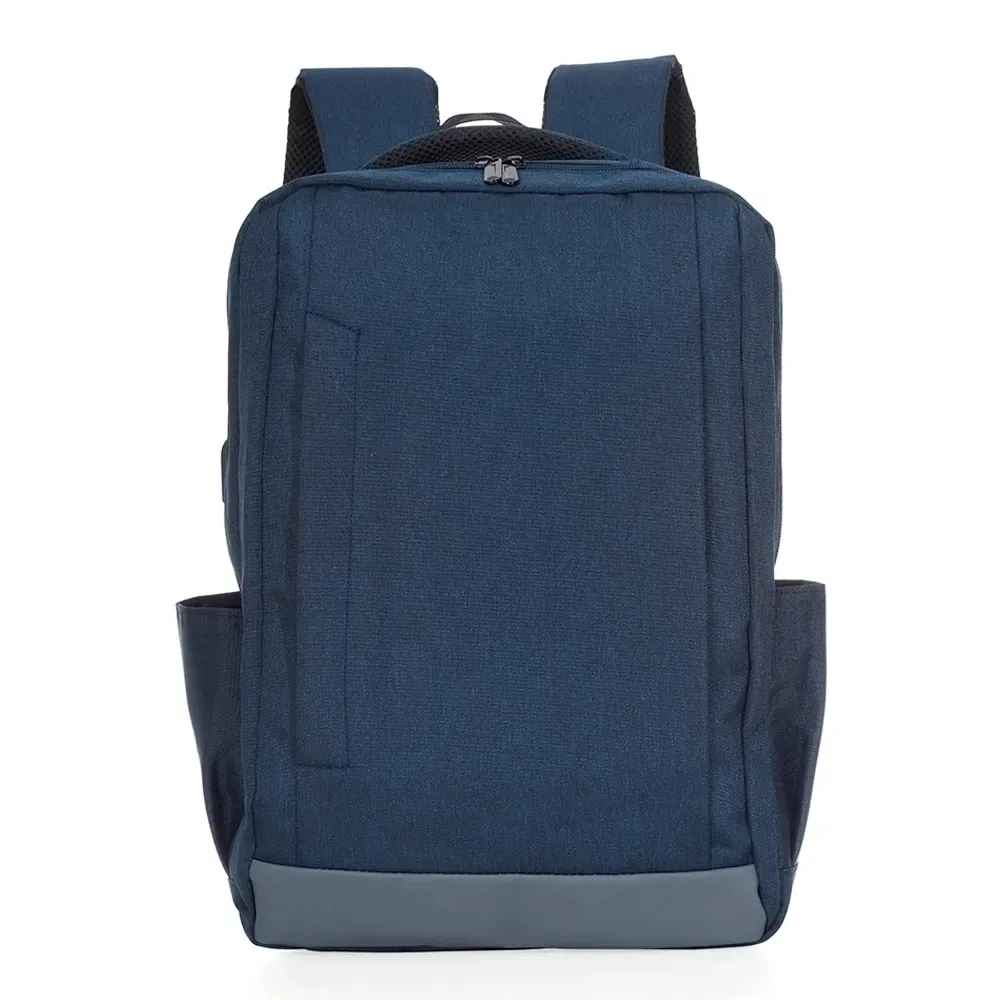 Mochila personalizada de nylon com USB, 21 litros, azul com cinza