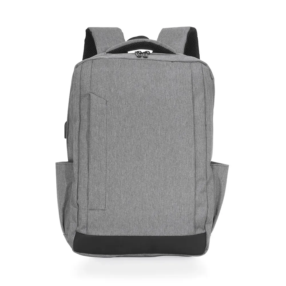 Mochila personalizada de nylon com USB, 21 litros, cinza com preto