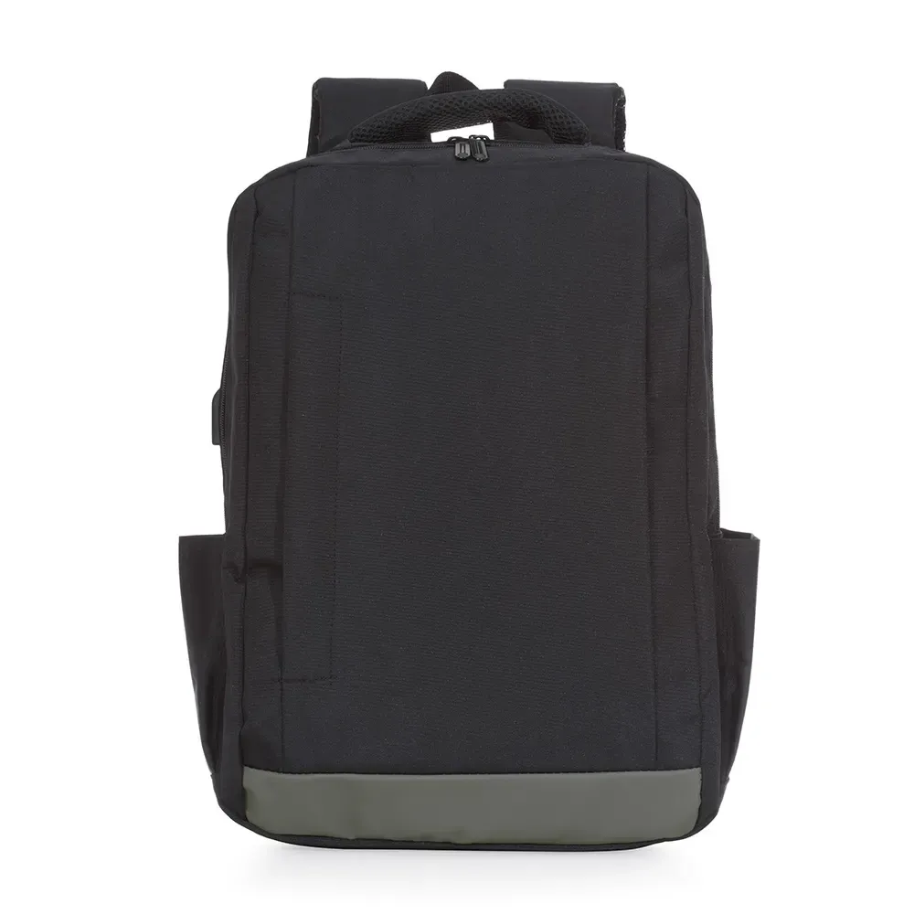 Mochila personalizada de nylon com USB, 21 litros, preto com cinza