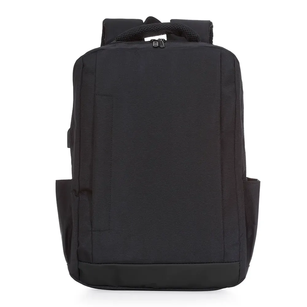Mochila personalizada de nylon com USB, 21 litros, preto com preto