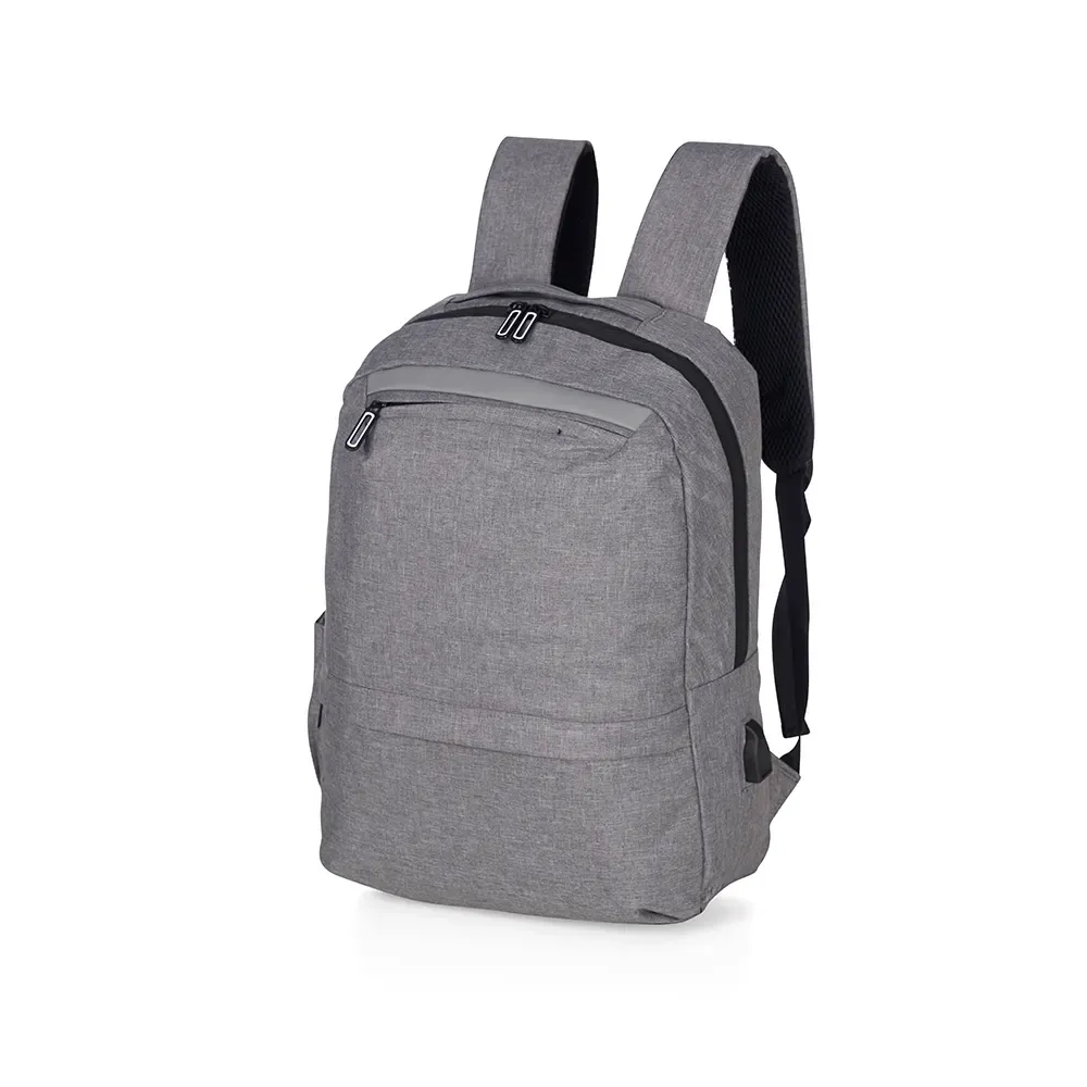 Mochila personalizada de nylon com USB, 21 litros, cor cinza