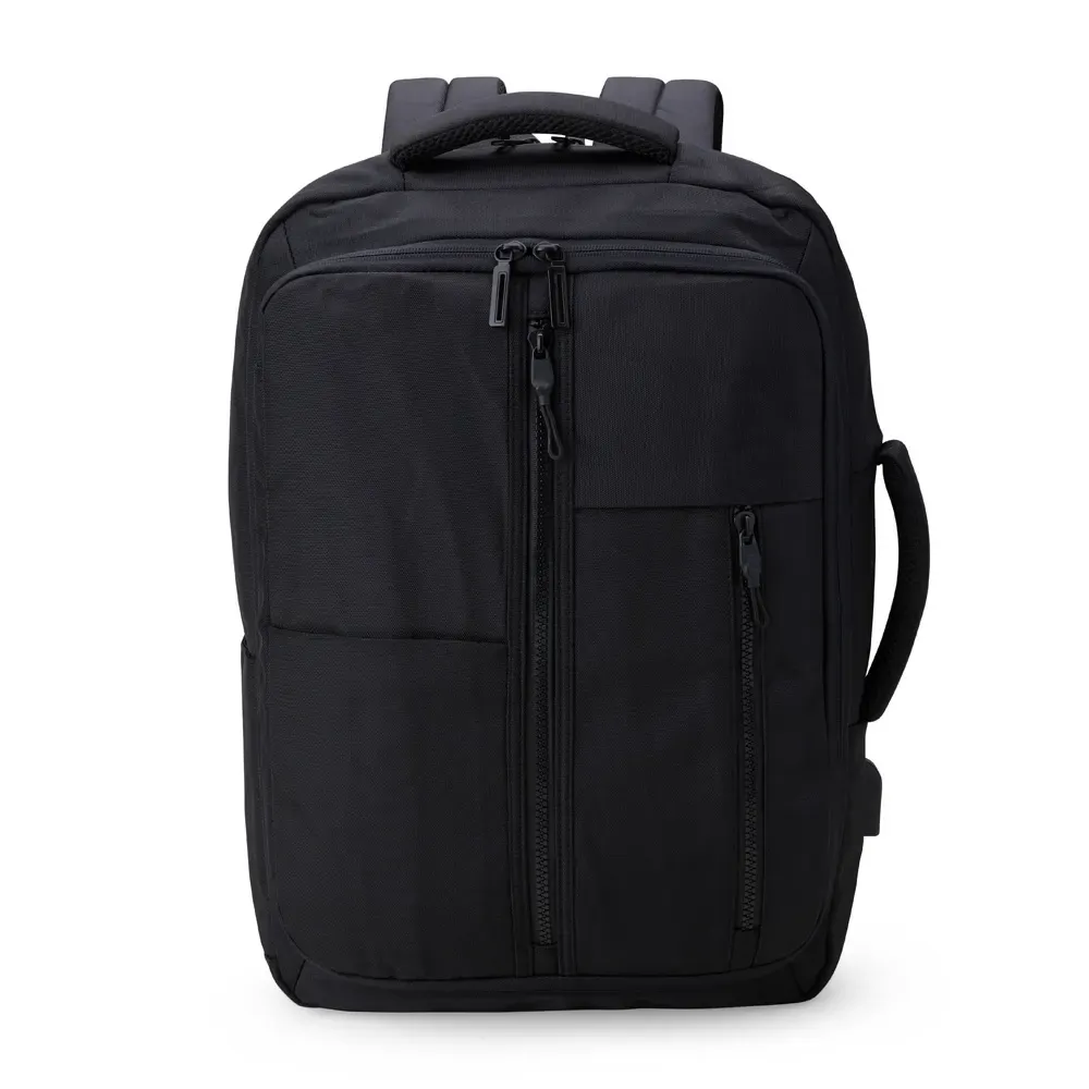 Mochila personalizada de nylon com USB e porta-cartão, 21 litros, cor preta
