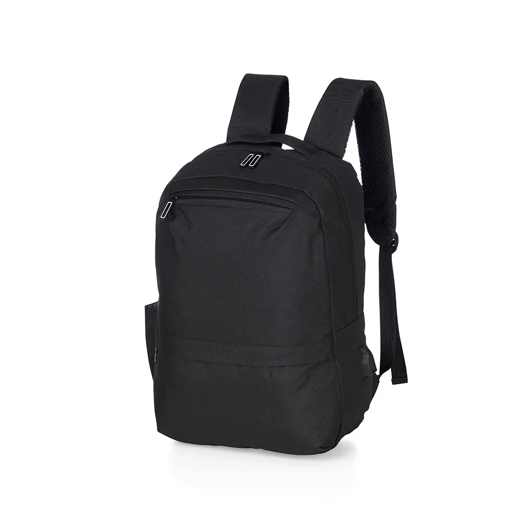 Mochila personalizada de nylon com USB, 21 litros, cor preta