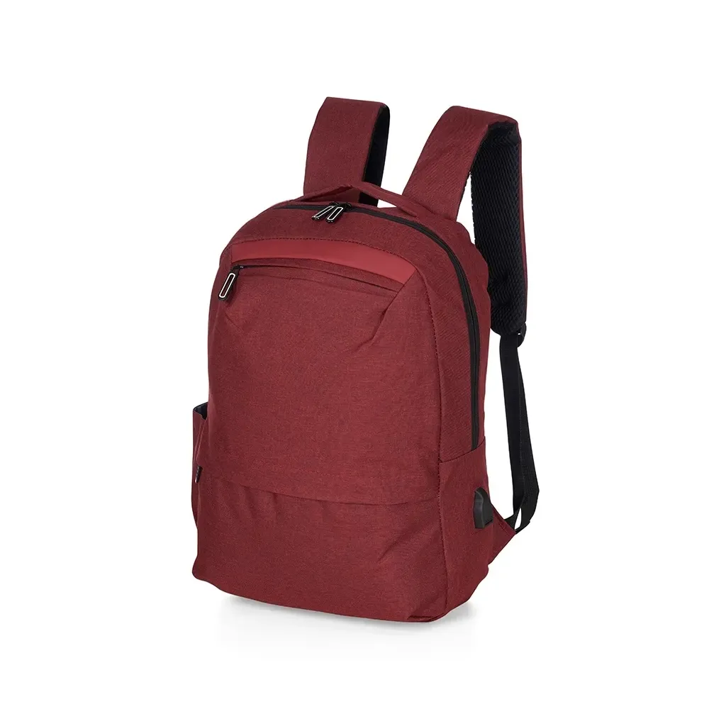 Mochila personalizada de nylon com USB, 21 litros, cor vermelha