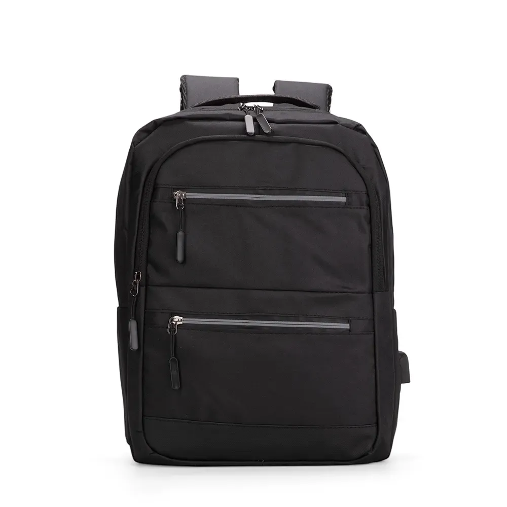 Mochila Oxford Couro Sintético USB 18L personalizada preta