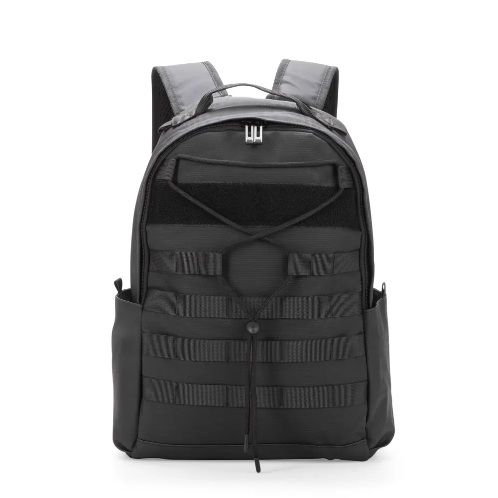 Mochila personalizada em poliéster com faixas para patches, 18 litros, cor preta
