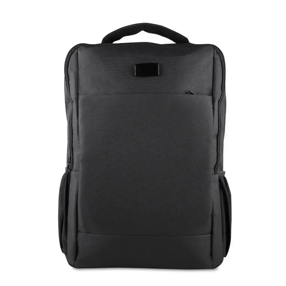 Mochila Poliéster 210D 16L com plaquinha metálica personalizada em preto
