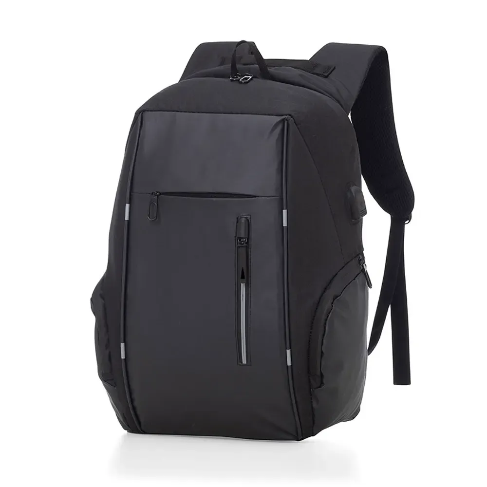 Mochila Poliéster 23L com USB personalizada em preto