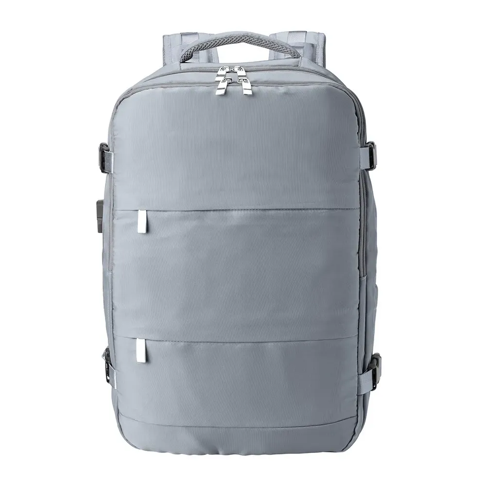 Mochila Poliéster 35L com compartimento antifurto personalizada em cinza