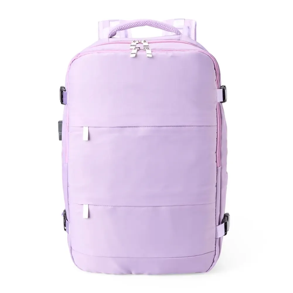 Mochila Poliéster 35L com compartimento antifurto personalizada em roxo