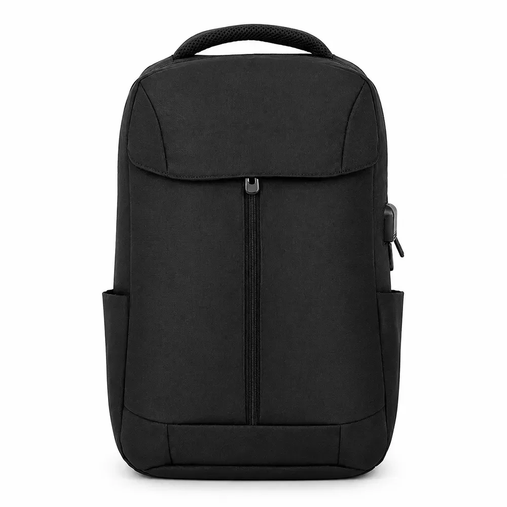 Mochila personalizada de poliéster com USB, 20 litros, cor preta