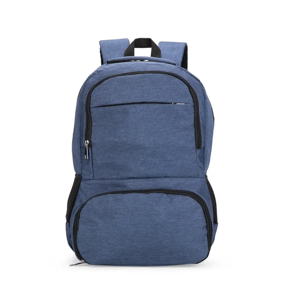 Mochila personalizada de poliéster com USB e compartimento térmico, 26 litros, cor azul