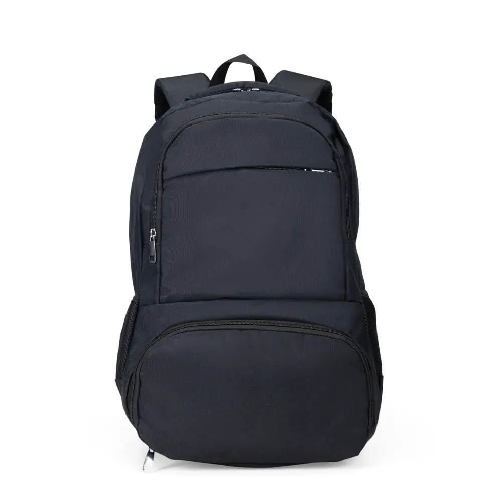 Mochila personalizada de poliéster com USB e compartimento térmico, 26 litros, cor preta