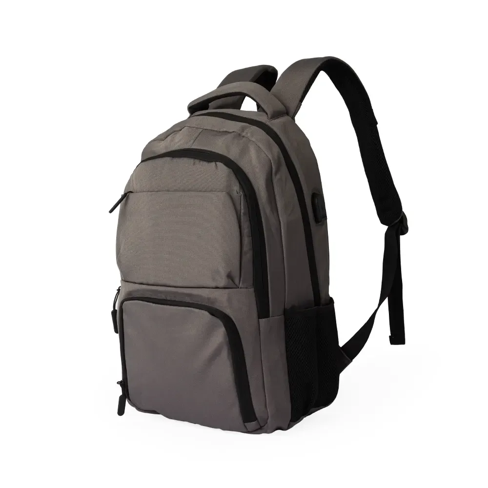 Mochila Poliéster USB 28L personalizada cinza