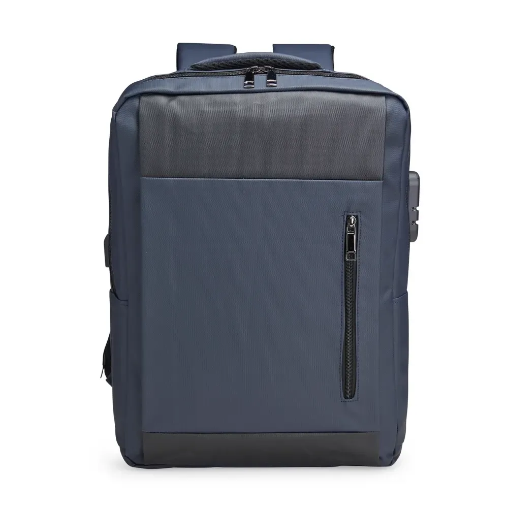 Mochila PU Impermeável Antifurto 22L com USB personalizada em azul