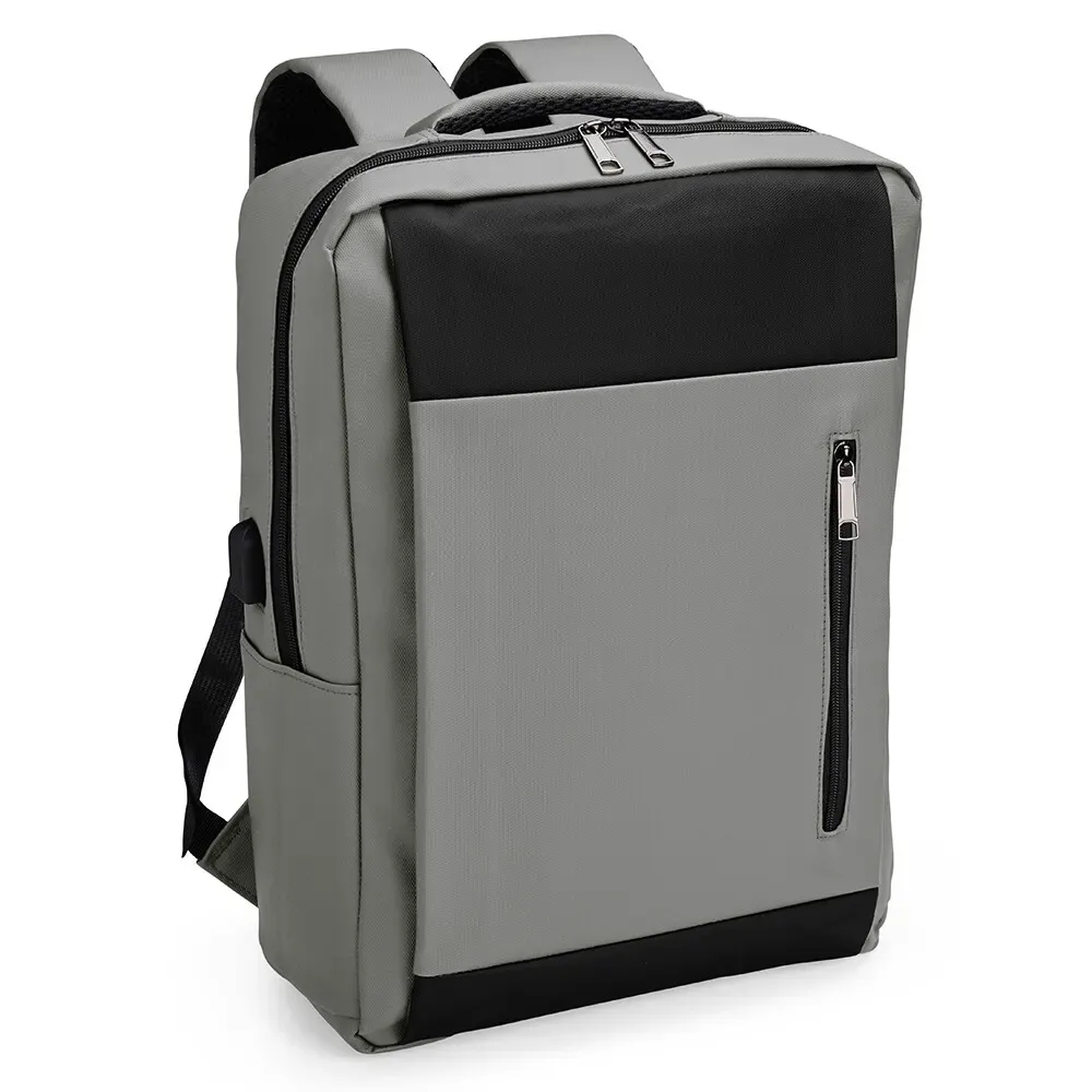 Mochila PU Impermeável Antifurto 22L com USB personalizada em cinza com preto