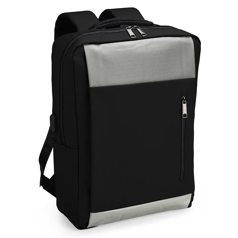 Mochila PU Impermeável Antifurto 22L com USB personalizada em preto com cinza