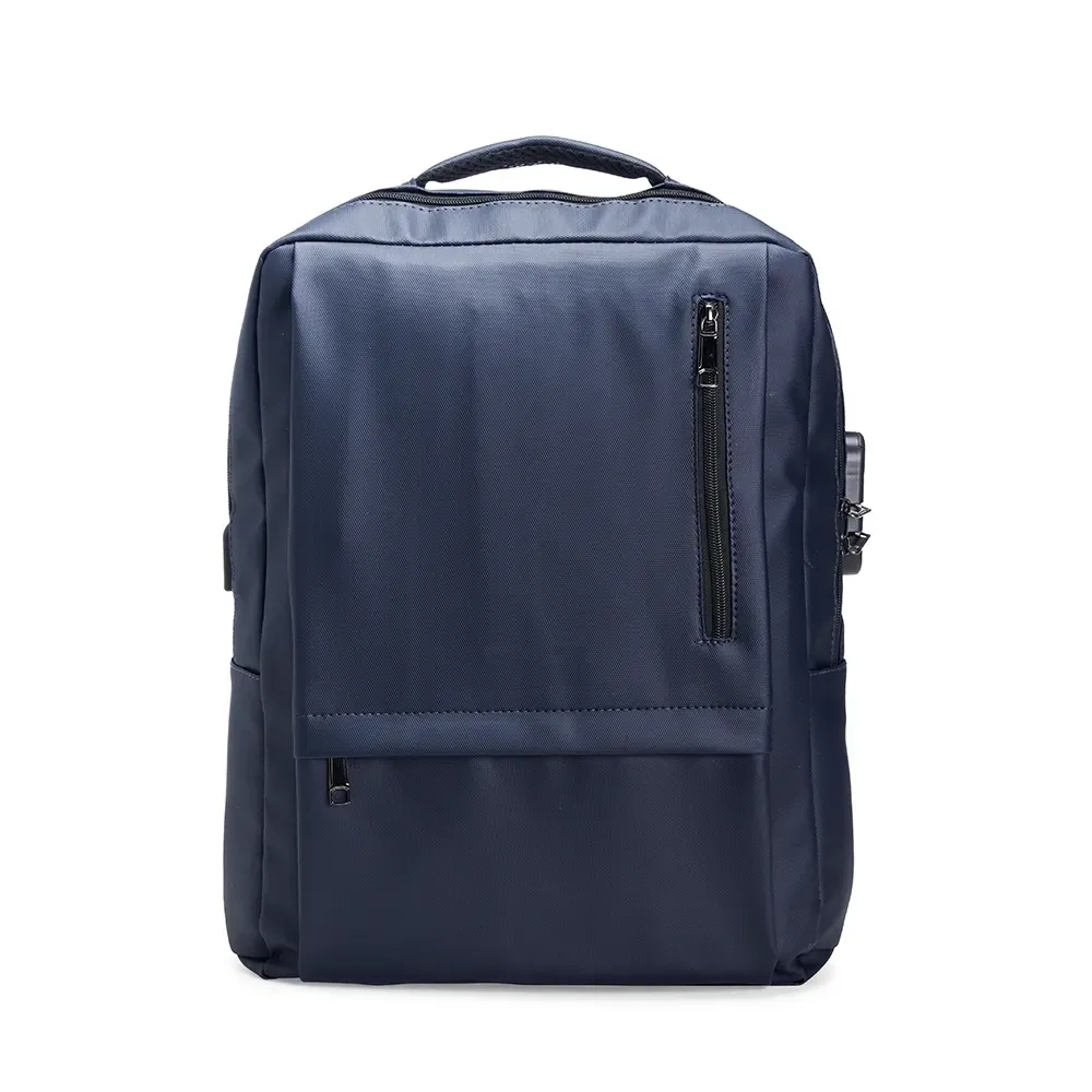 Mochila PU Antifurto 23L com cadeado e USB personalizada em azul
