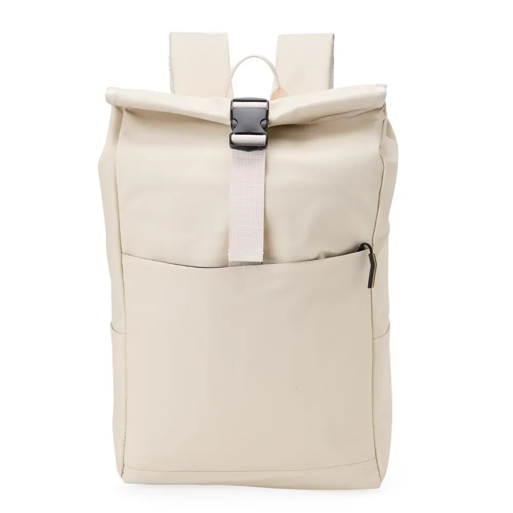Mochila PU Impermeável 32L com compartimento antifurto personalizada em creme