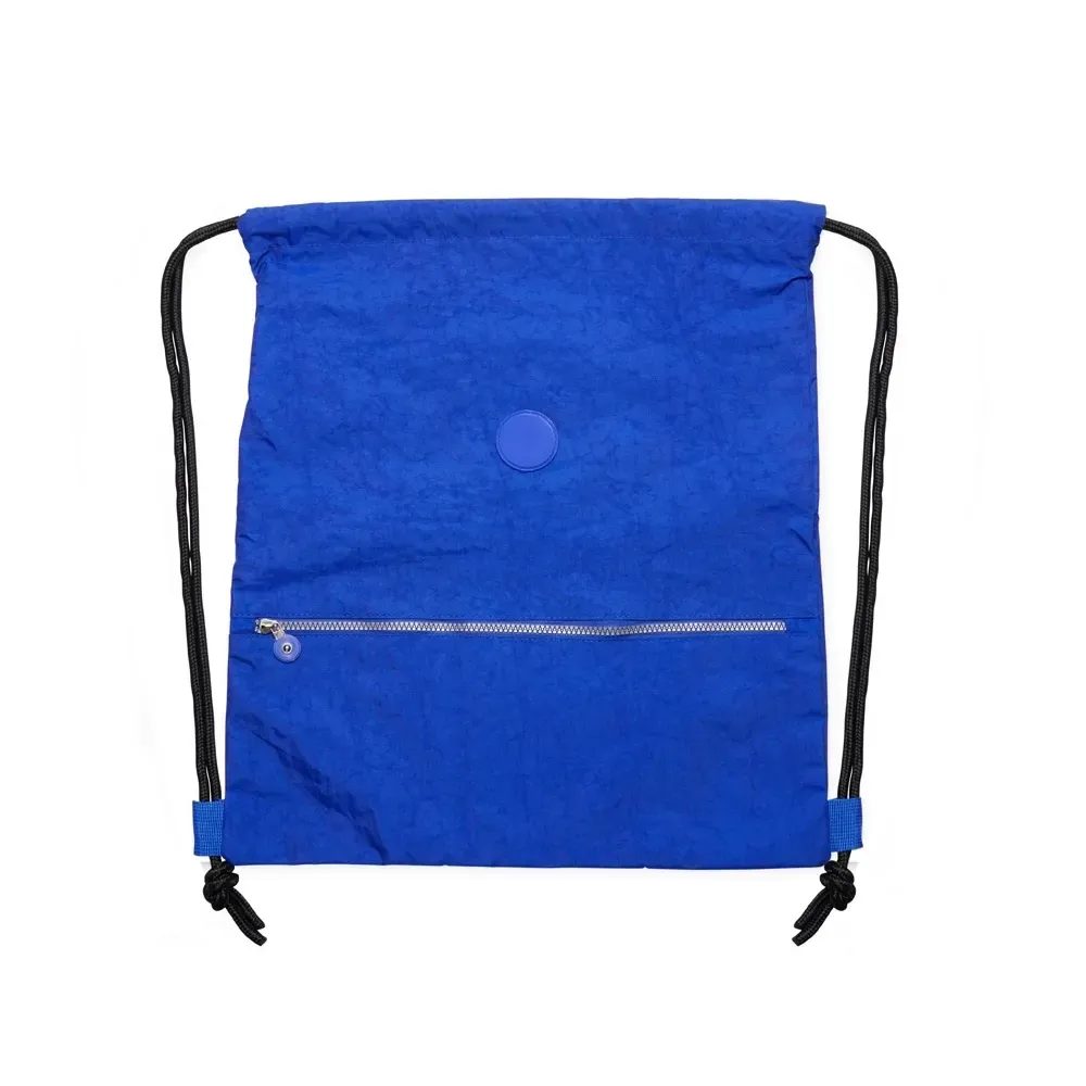 Mochila saco personalizada de nylon impermeável com placa, cor azul