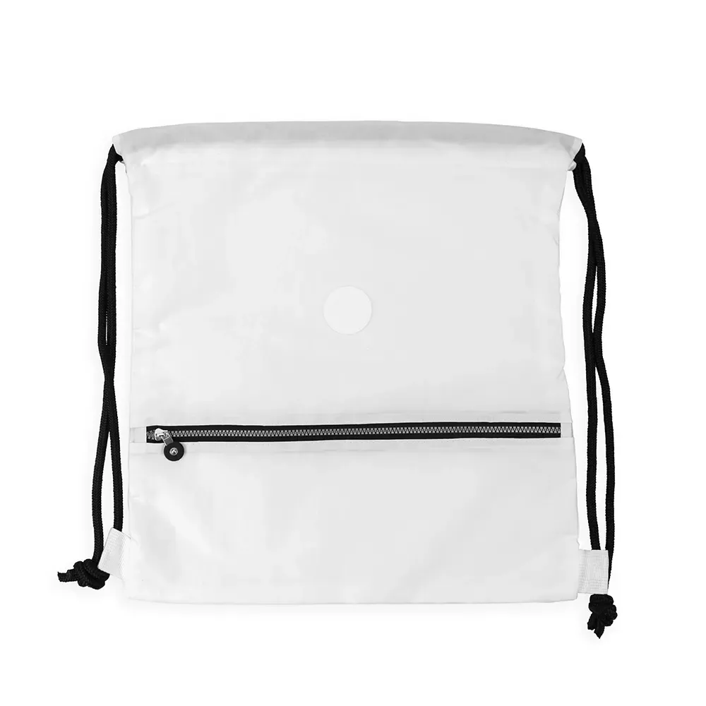 Mochila saco personalizada de nylon impermeável com placa, cor branca