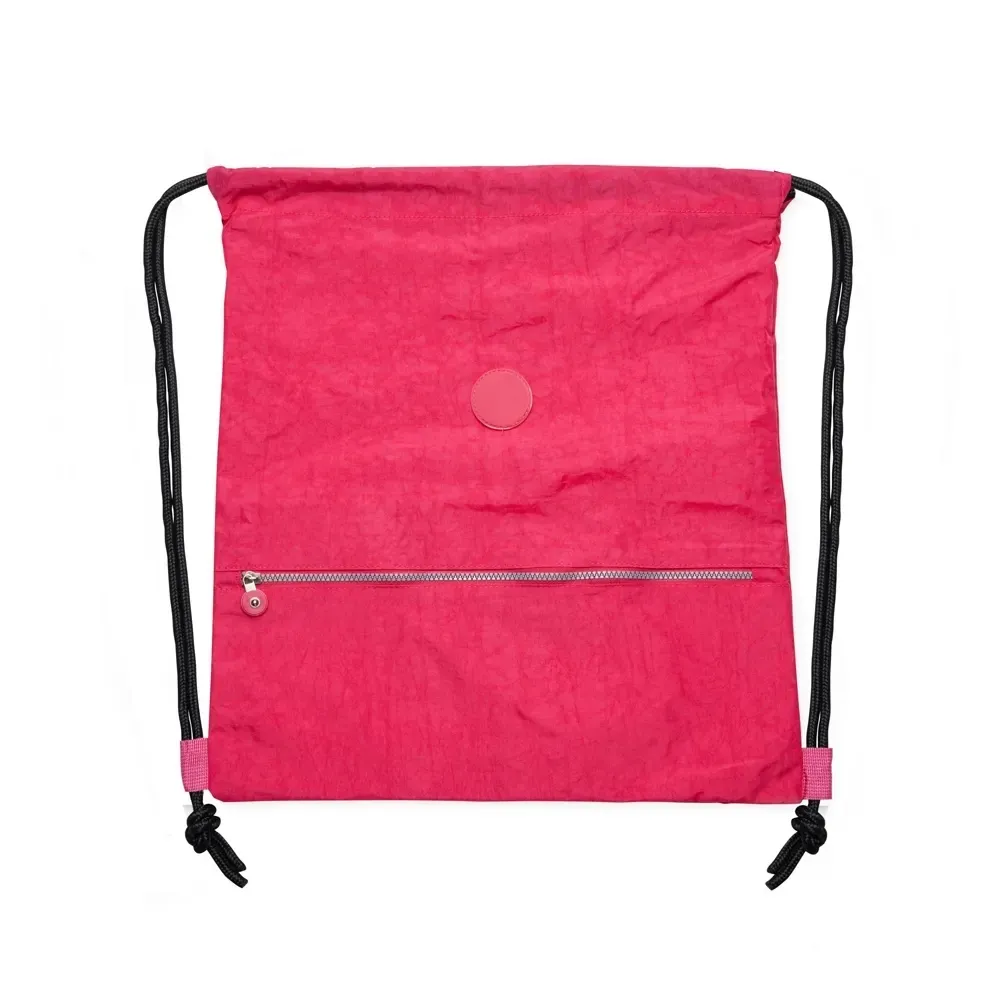 Mochila saco personalizada de nylon impermeável com placa, cor pink