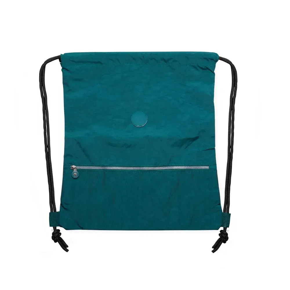 Mochila saco personalizada de nylon impermeável com placa, cor verde