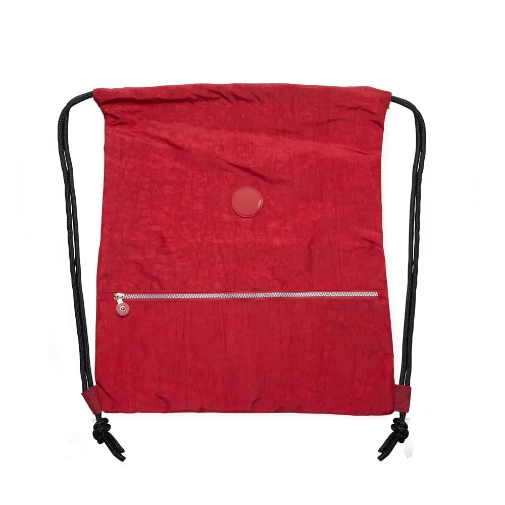 Mochila saco personalizada de nylon impermeável com placa, cor vermelha