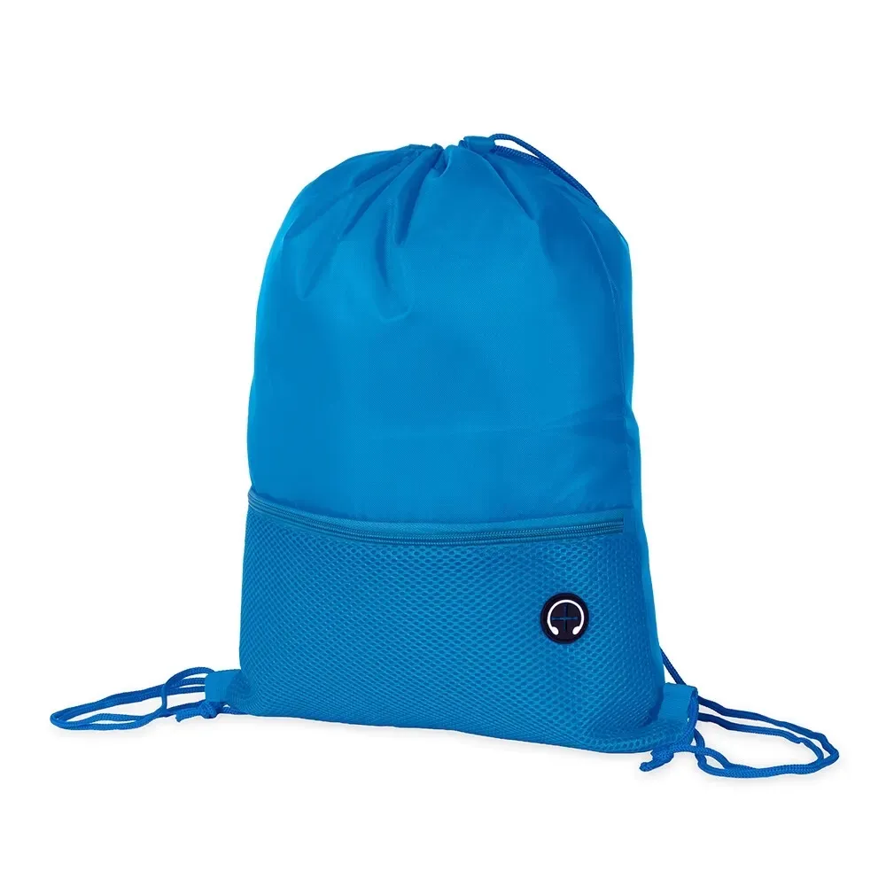 Mochila saco personalizada em poliéster 420D, cor azul claro