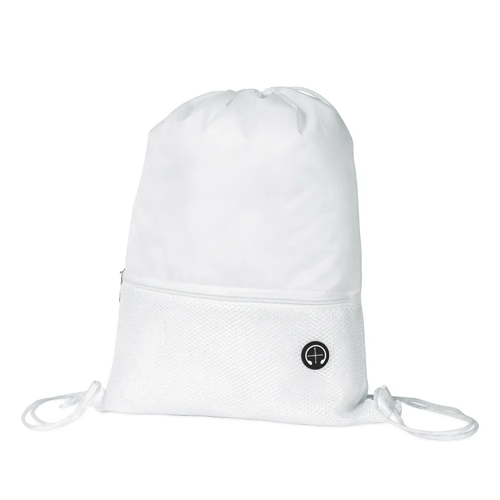 Mochila saco personalizada em poliéster 420D, cor branca
