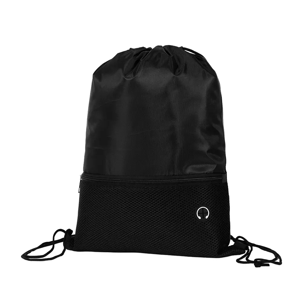 Mochila saco personalizada em poliéster 420D, cor preta