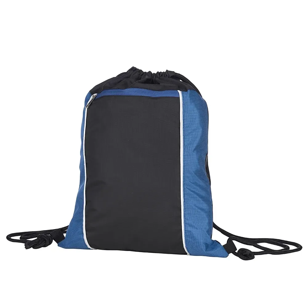 Mochila saco personalizada com bolso frontal, cor azul