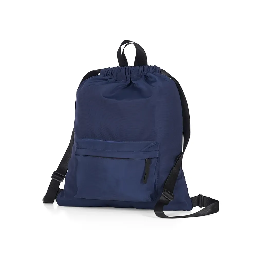 Mochila saco personalizada com bolso frontal, cor azul escuro