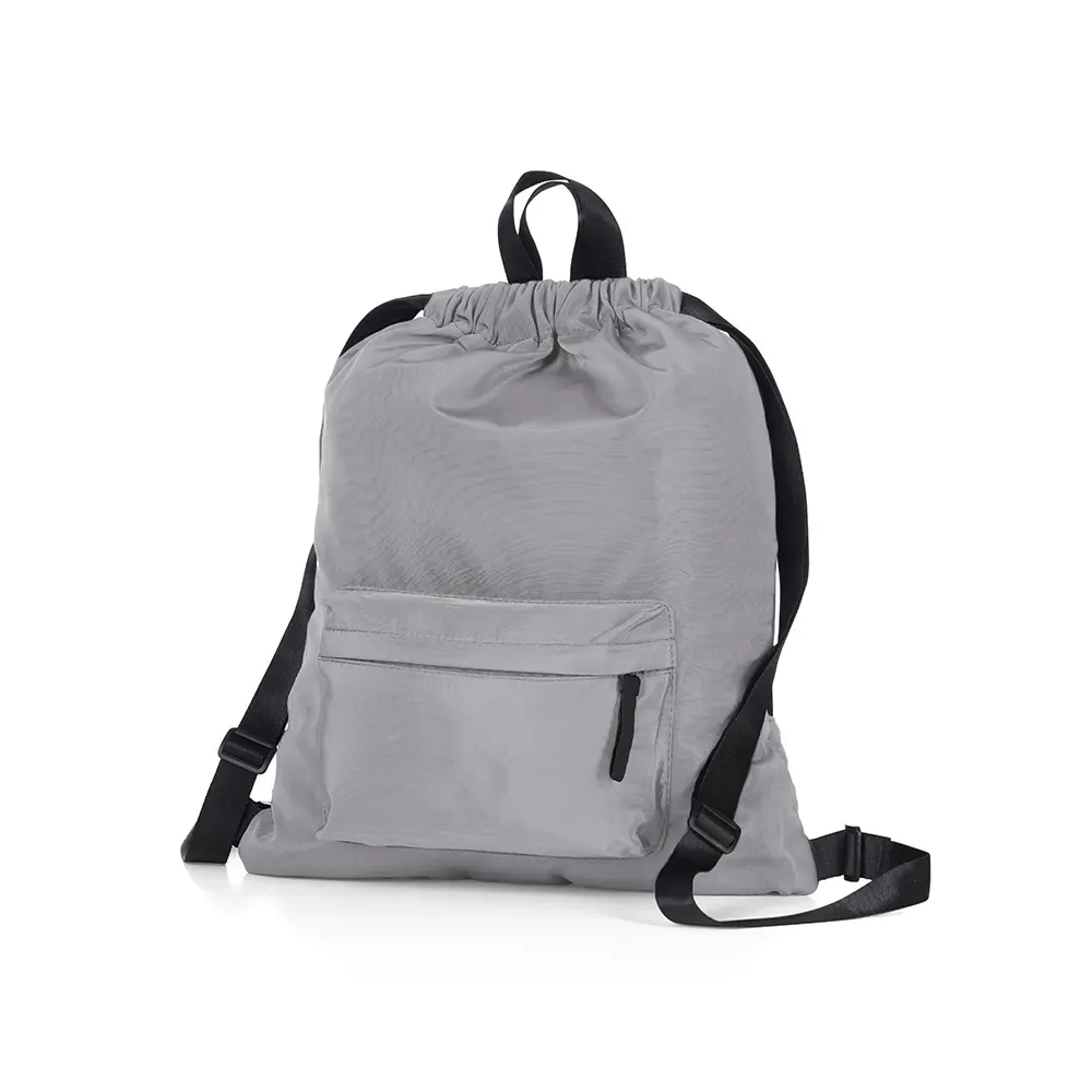 Mochila saco personalizada com bolso frontal, cor cinza