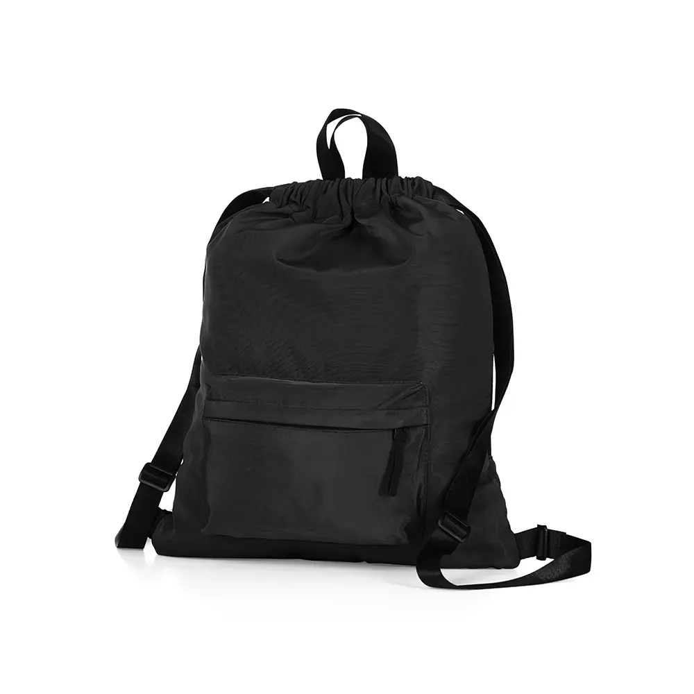 Mochila saco personalizada com bolso frontal, cor preta