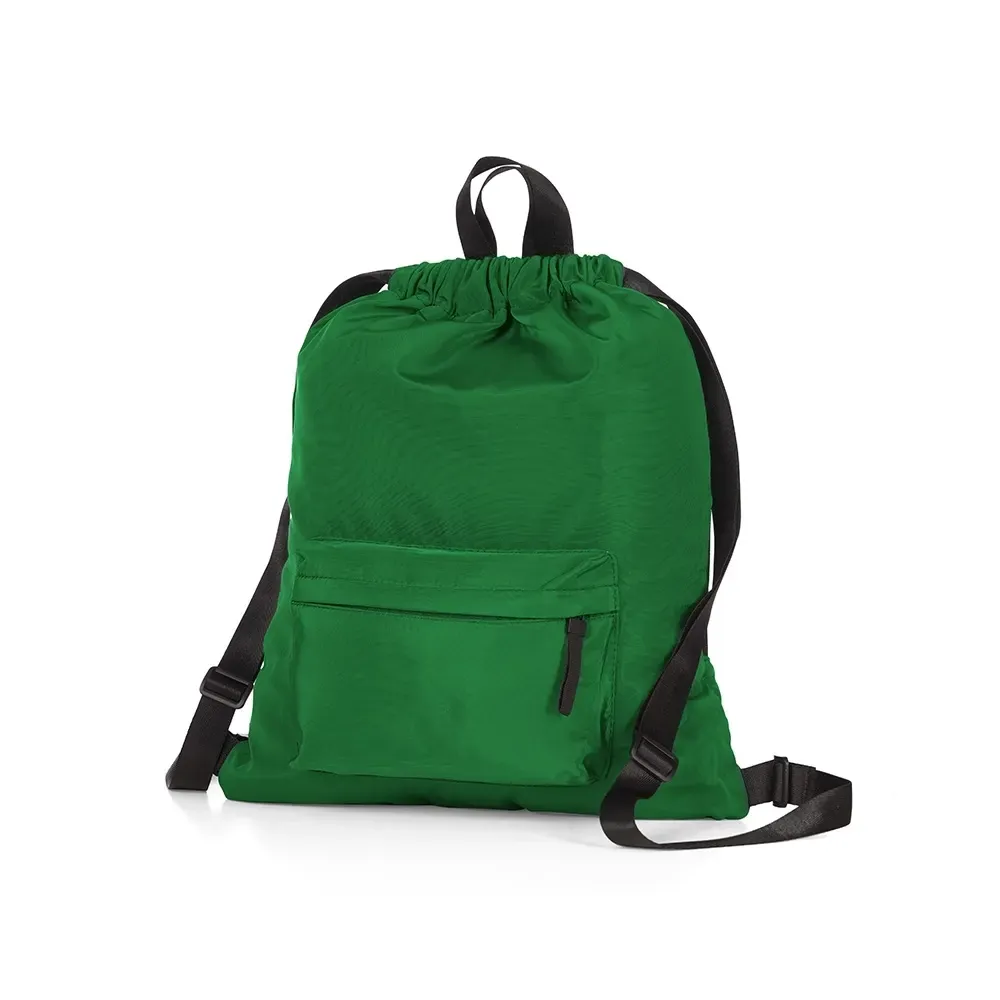 Mochila saco personalizada com bolso frontal, cor verde