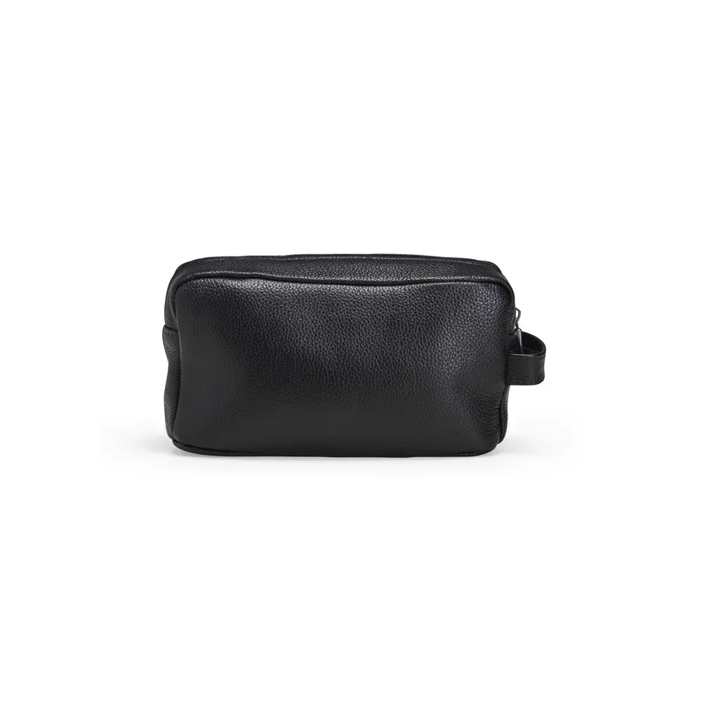 Nécessaire de Couro com Plaquinha e Cordão Personalizada, cor preto