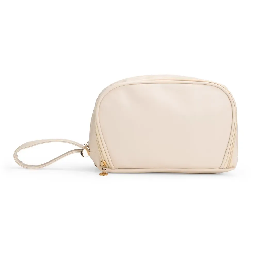 Necessaire personalizada de couro sintético com 3 compartimentos, cor branca