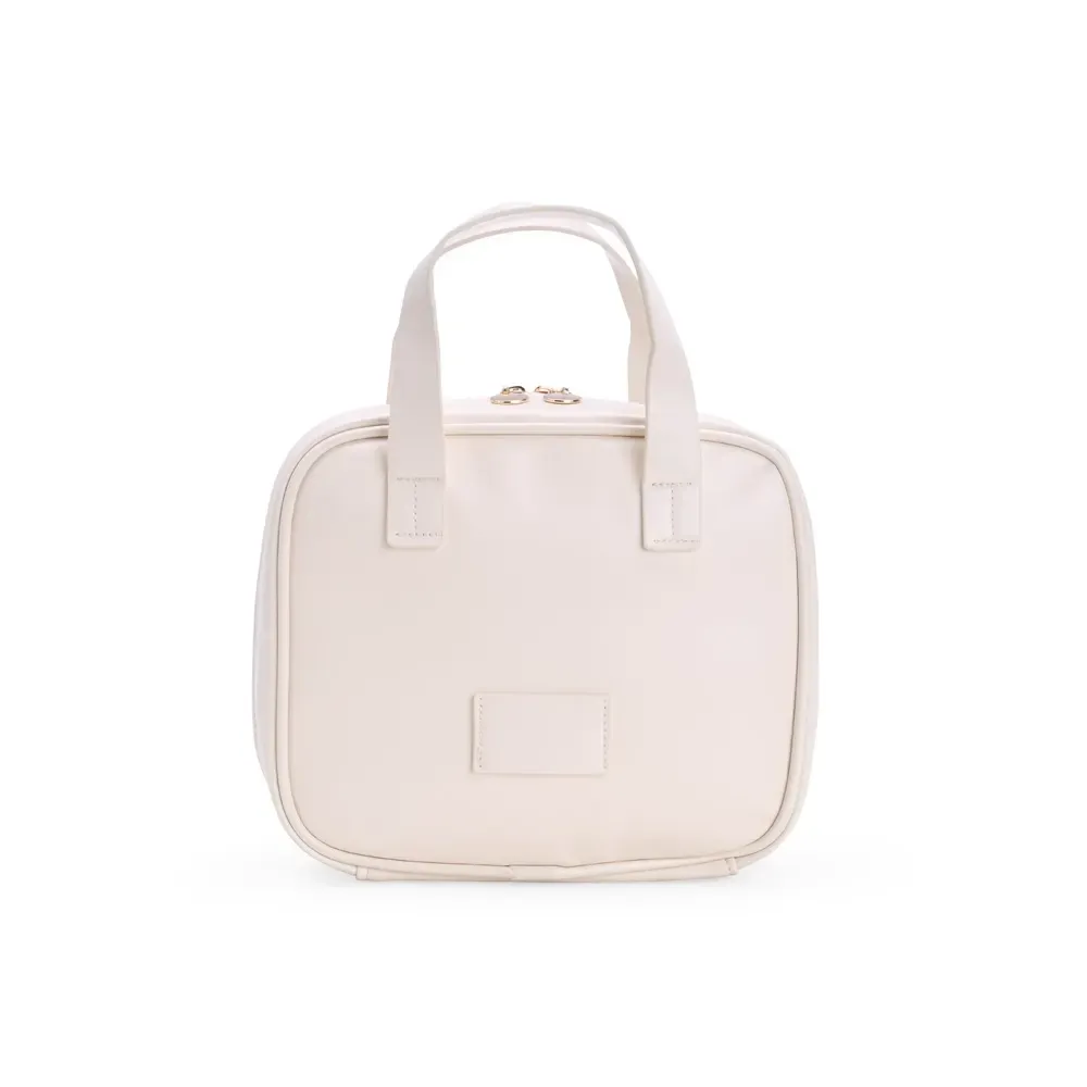 Necessaire personalizada de couro sintético com 8 bolsos, cor branca