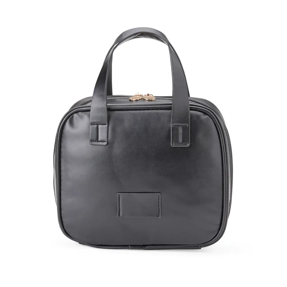 Necessaire personalizada de couro sintético com 8 bolsos, cor preta