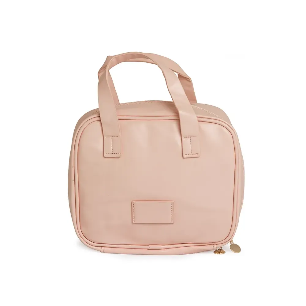 Necessaire personalizada de couro sintético com 8 bolsos, cor rosa