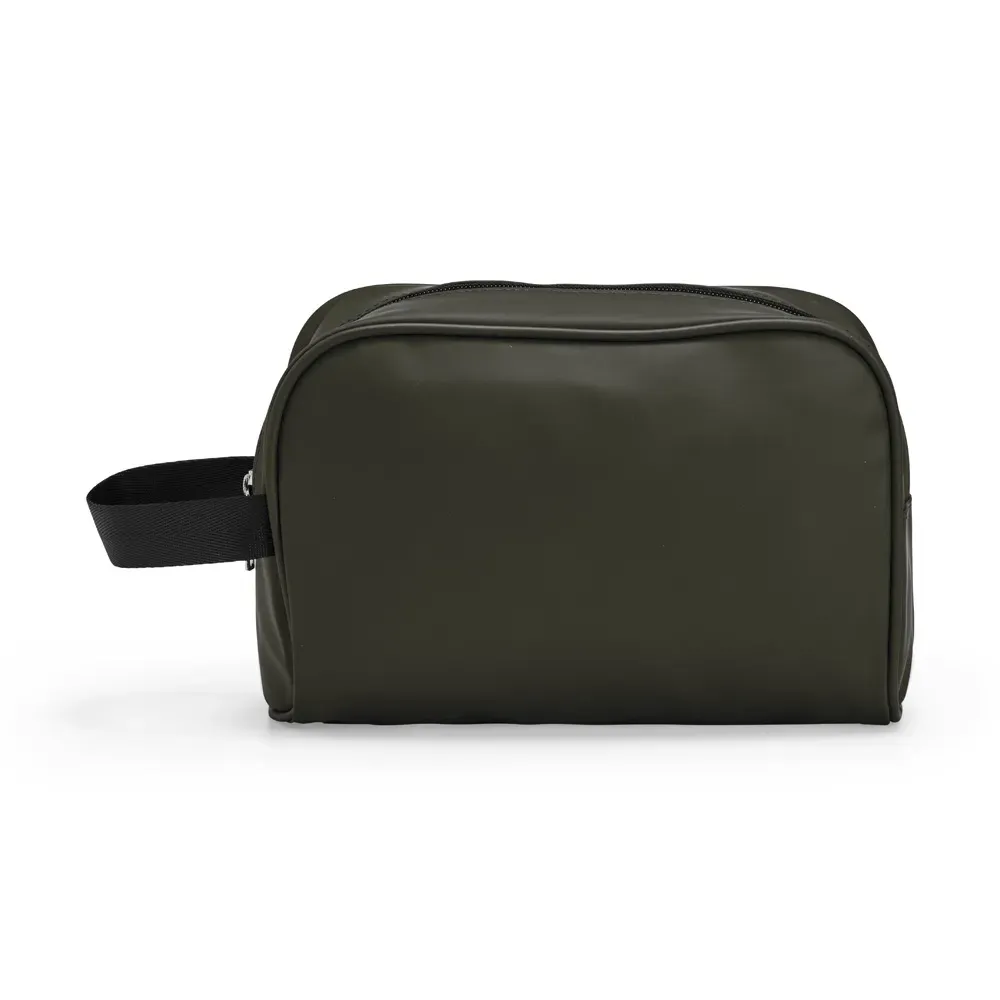 Necessaire personalizada de couro sintético com alça de nylon, cor verde