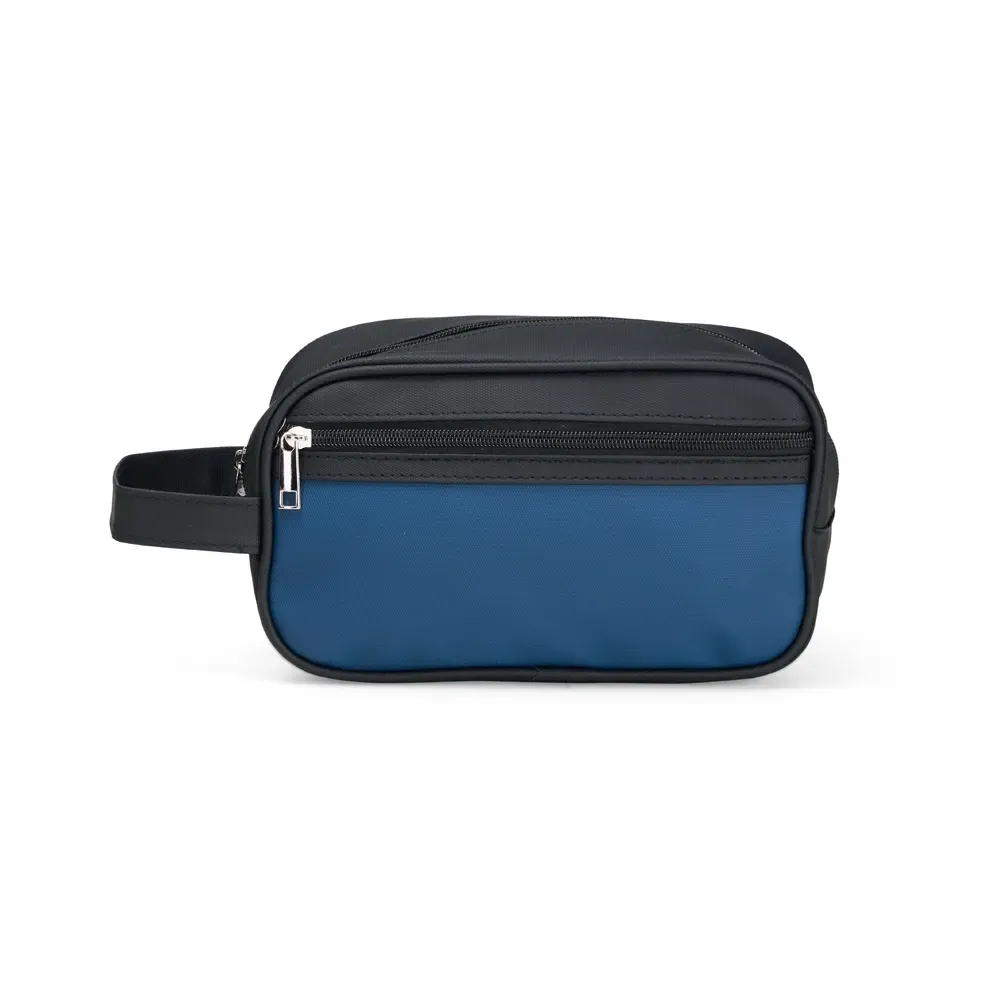 Nécessaire personalizada de couro sintético com bolso frontal, cor azul