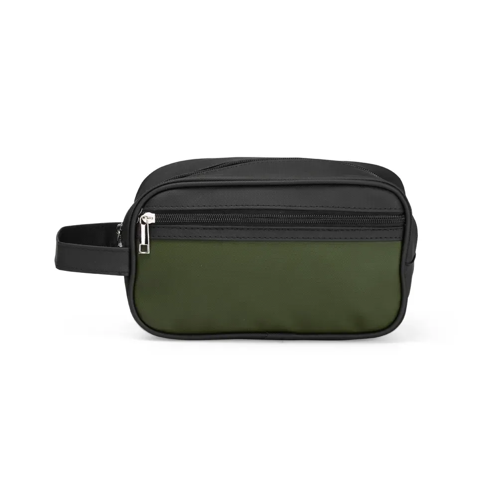 Nécessaire personalizada de couro sintético com bolso frontal, cor verde