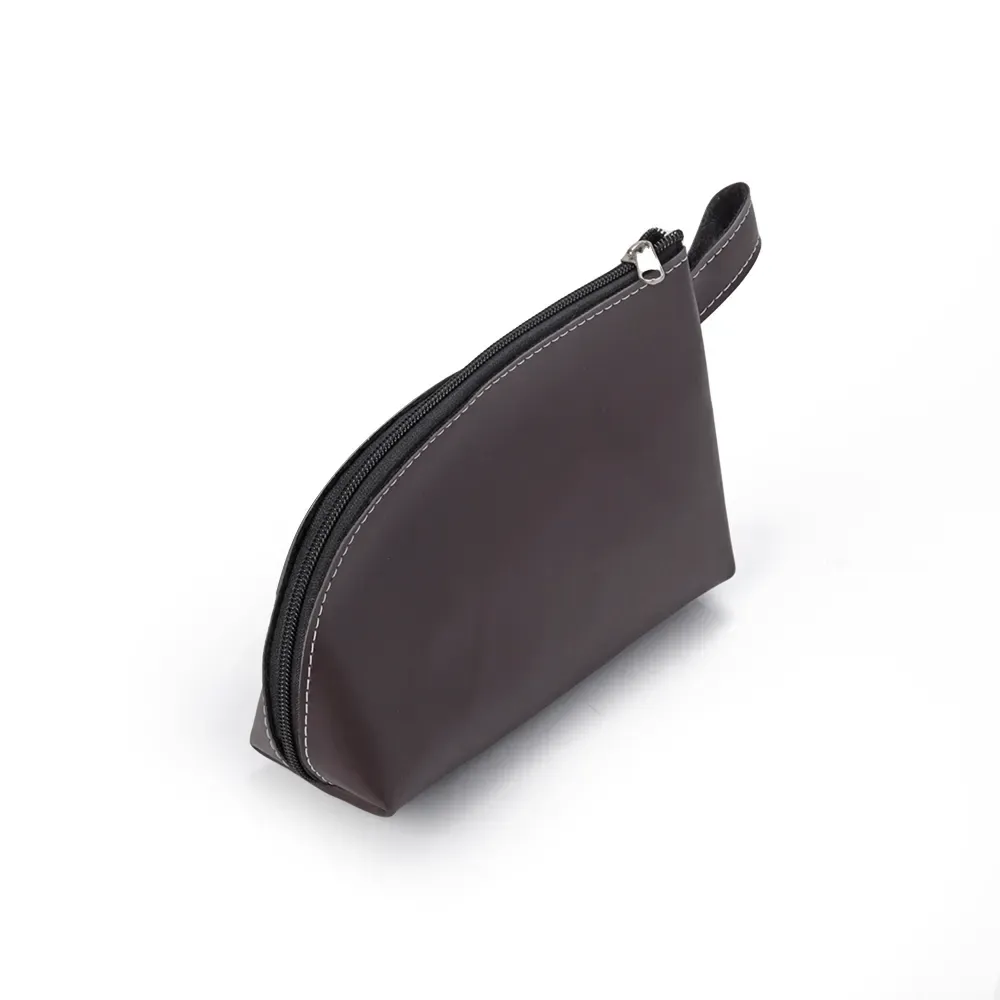 Nécessaire personalizada de couro sintético compacta, cor marrom