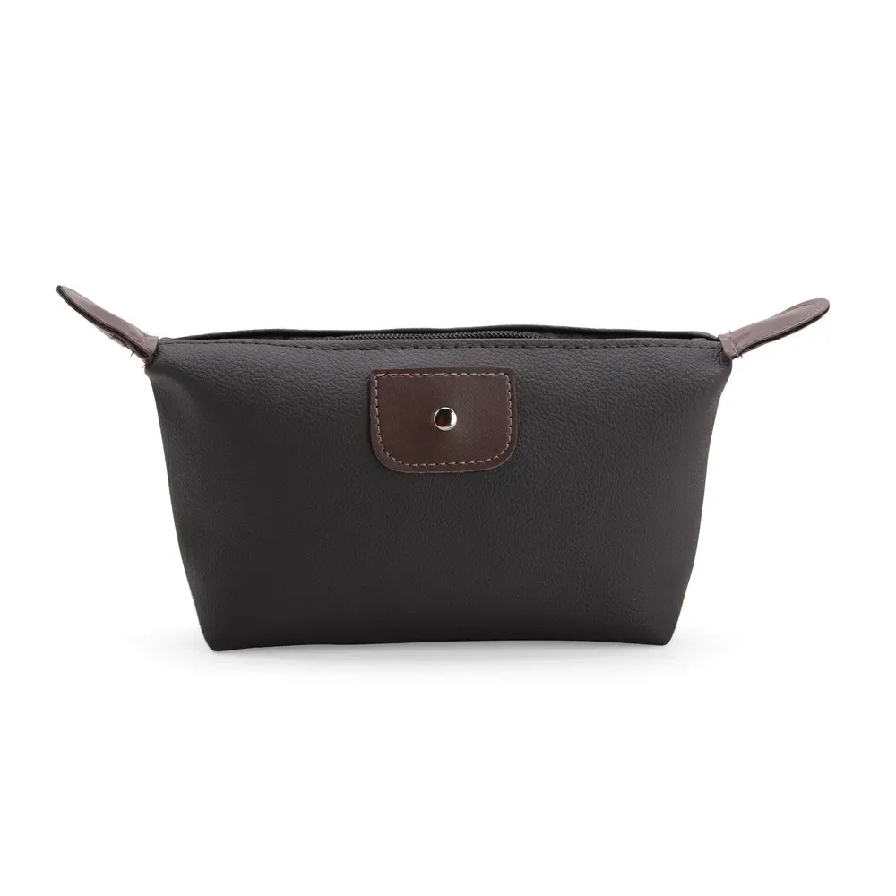 Nécessaire de Couro Sintético com Detalhe Metálico Personalizada, cor preto