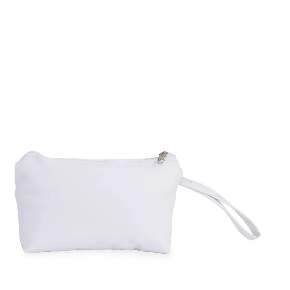 Nécessaire de Couro Sintético Fina 3cm Personalizada, cor branco