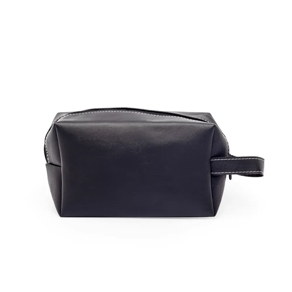 Nécessaire de Couro Sintético Grande 14x23cm Personalizada, cor preto