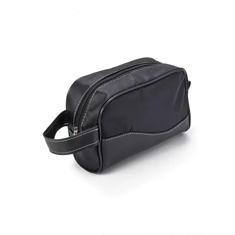Nécessaire personalizada de couro sintético e nylon com alça para chaveiro, cor preta