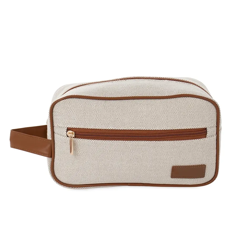 Nécessaire de Lona com Bolso Frontal Personalizada, cor bege
